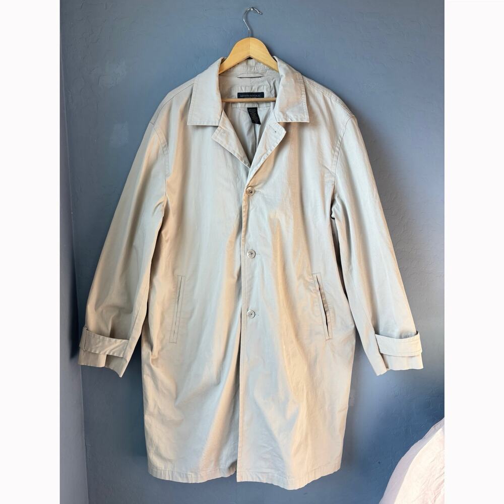 Vintage Banana Republic Long Trench Coat Men XXL Tan Button Up Old Money Classic
